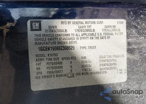 2008 Chevrolet Silverado 1500 Lt1 z USA, uszkodzony, nr VIN 1GCEK19088Z308629